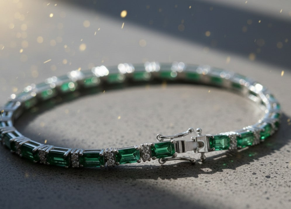 Evergreen Glamour: Lab-Created Emerald & Dazzling Moissanite Tennis Bracelet