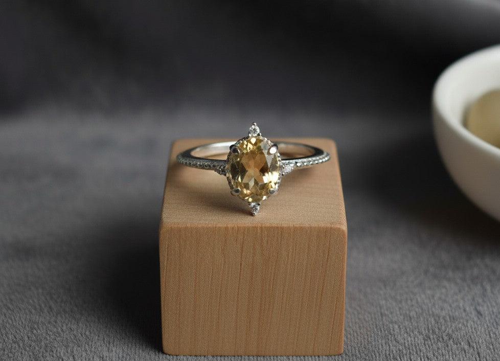 Sunshine Aura Ring: Natural Oval Citrine & Dazzling Moissanite Accents