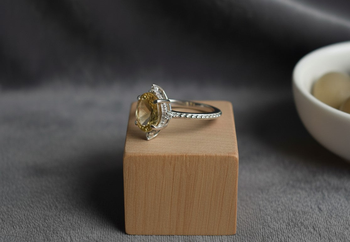 Sunshine Aura Ring: Natural Oval Citrine & Dazzling Moissanite Accents