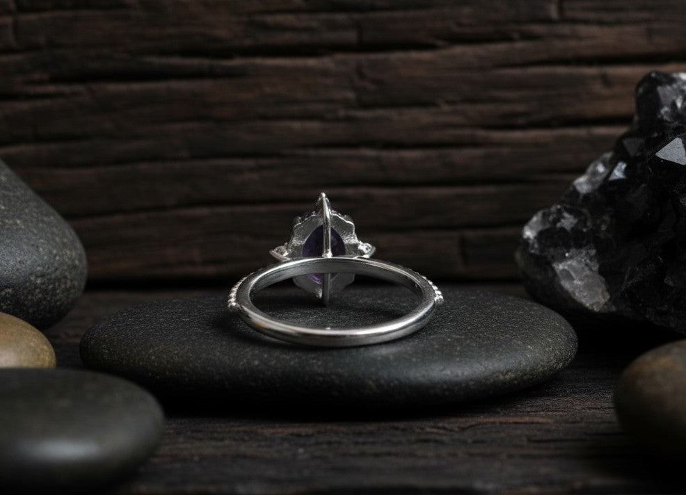 Royal Cluster Ring: Natural Oval Amethyst & Dazzling Moissanite Halo Setting