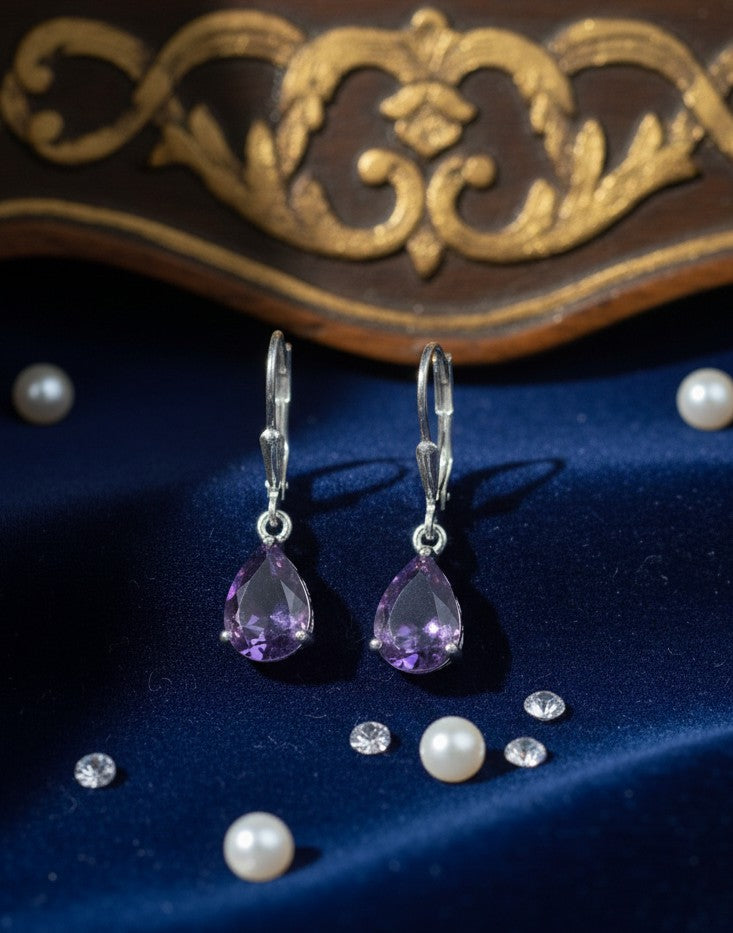 Regal Drop Earrings: Natural Pear Amethyst & Sparkling Moissanite Dangles