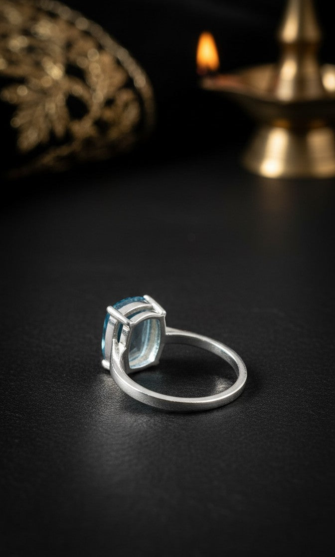 Deep Ocean Solitaire Ring: Natural London Blue Topaz in Sterling Silver