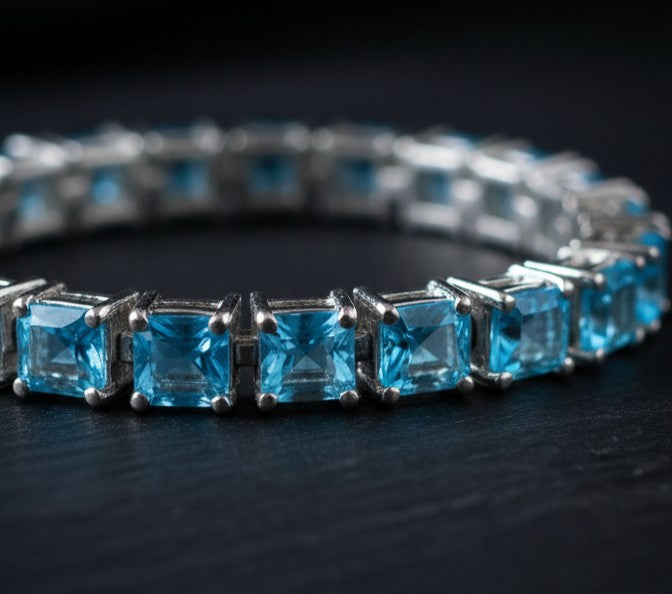 Ocean Sparkle Eternity Band: Natural Square Blue Topaz Tennis Bracelet