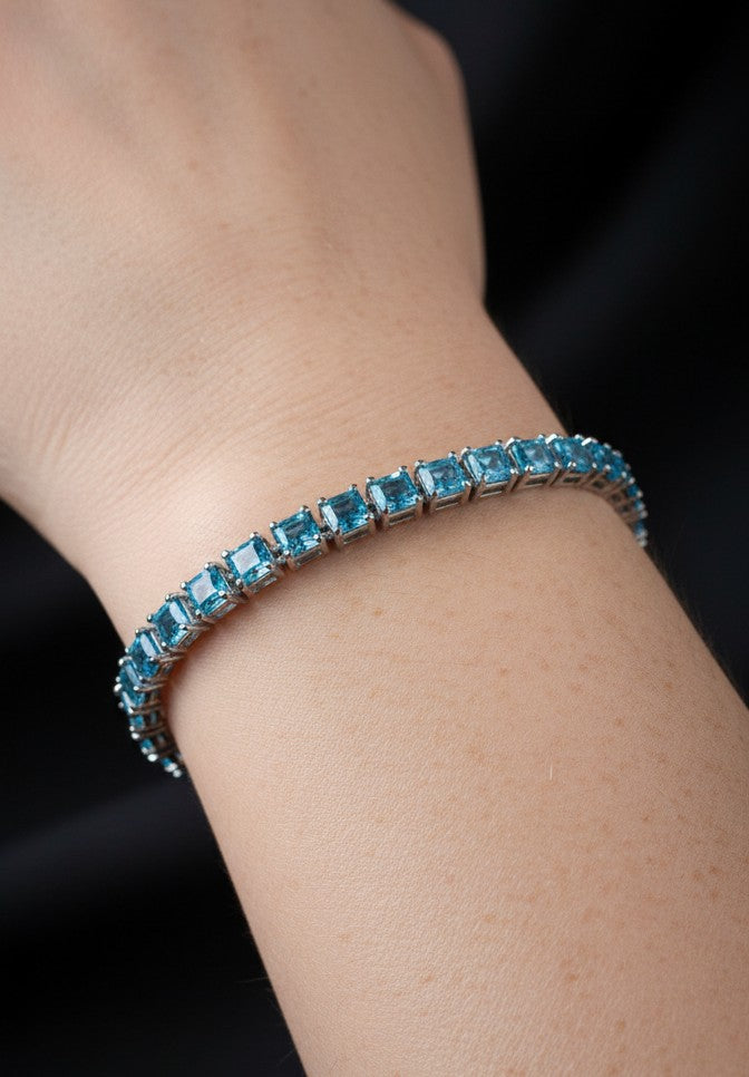 Ocean Sparkle Eternity Band: Natural Square Blue Topaz Tennis Bracelet