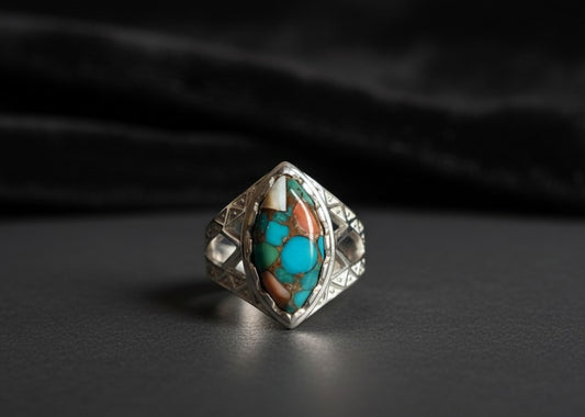 Bohemian Majesty Ring: Natural Turquoise Composite & Sterling Silver Statement Piece