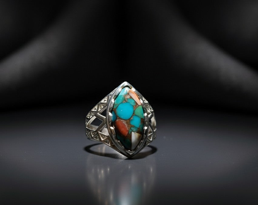 Bohemian Majesty Ring: Natural Turquoise Composite & Sterling Silver Statement Piece