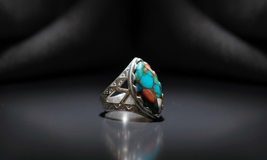 Bohemian Majesty Ring: Natural Turquoise Composite & Sterling Silver Statement Piece