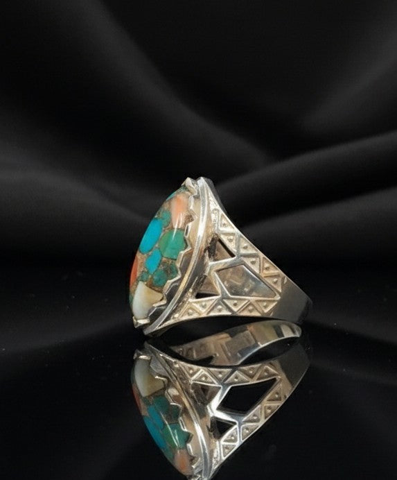 Bohemian Majesty Ring: Natural Turquoise Composite & Sterling Silver Statement Piece