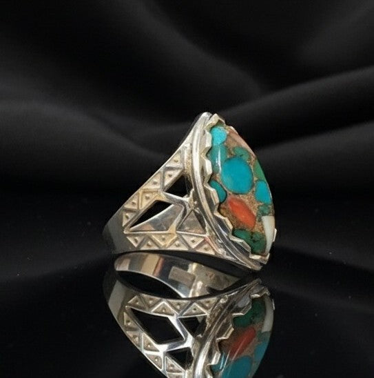 Bohemian Majesty Ring: Natural Turquoise Composite & Sterling Silver Statement Piece