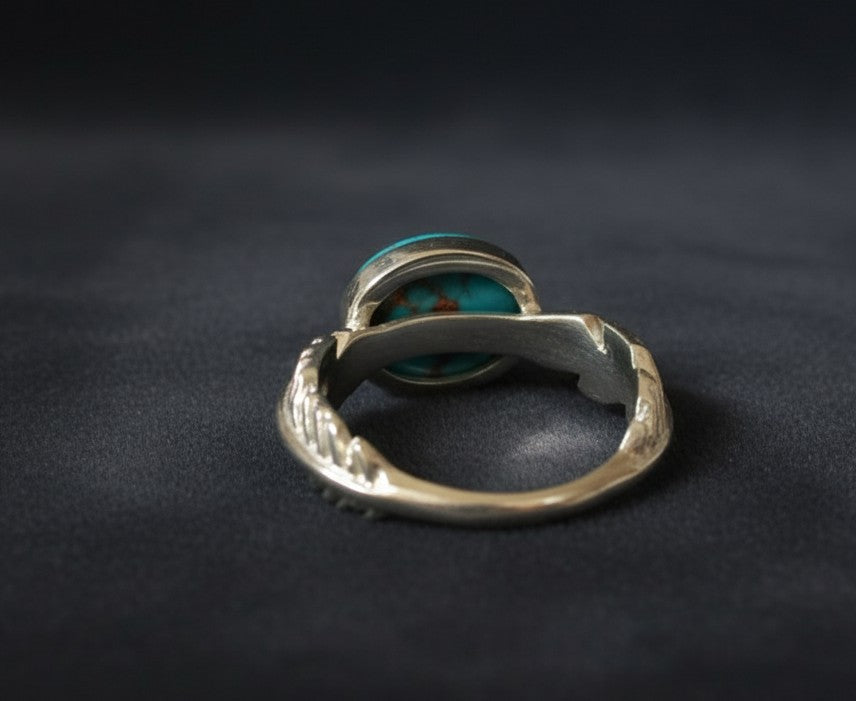 Artisan Fire Ring: Natural Spiny Oyster & Turquoise Composite Solitaire Ring