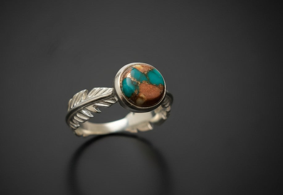 Artisan Fire Ring: Natural Spiny Oyster & Turquoise Composite Solitaire Ring