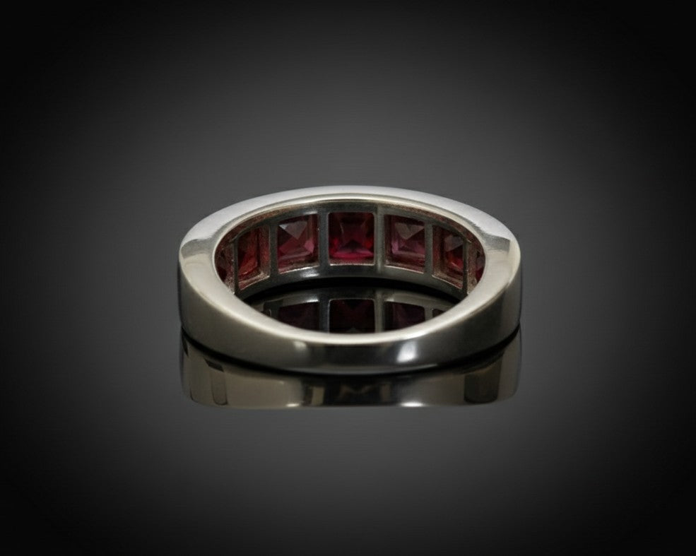 Deep Passion Band: Natural Channel-Set Square Garnet Eternity Ring in Sterling Silver