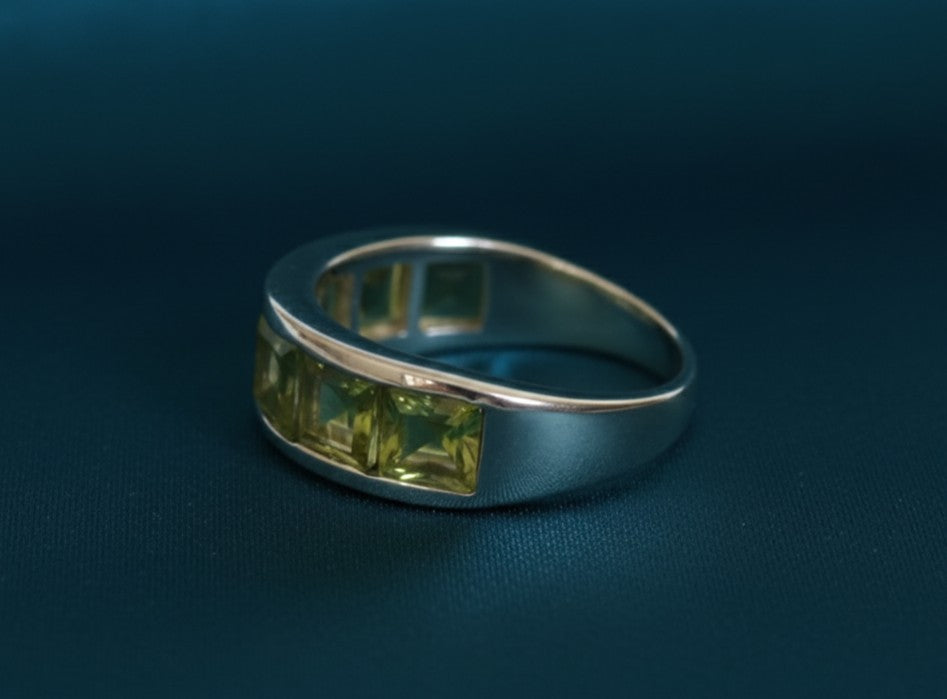Verdant Glow Band: Natural Channel-Set Peridot Eternity Ring in Sterling Silver