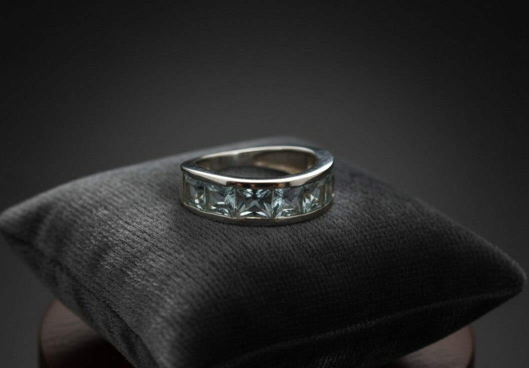 Celestial Calm Band: Natural Channel-Set Aquamarine Eternity Ring