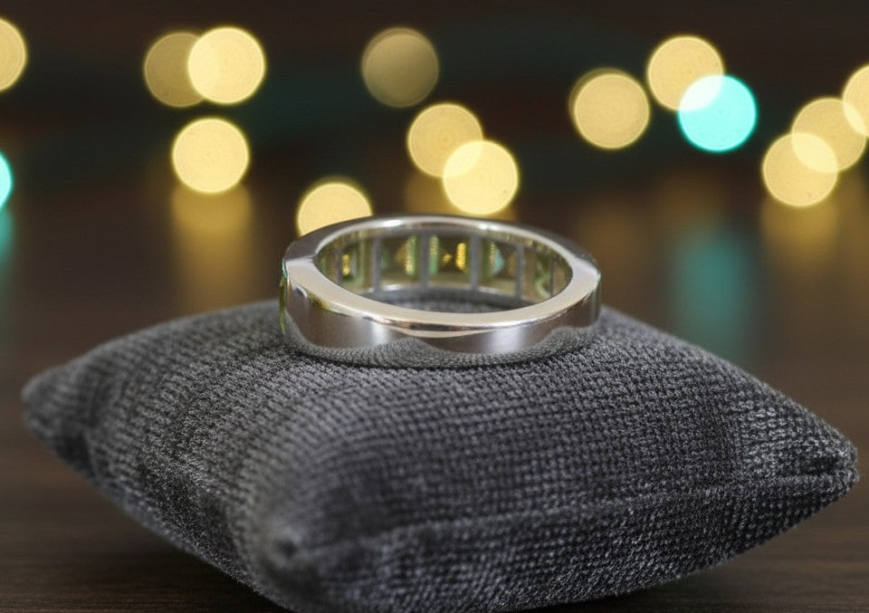 Verdant Glow Band: Natural Channel-Set Peridot Eternity Ring in Sterling Silver