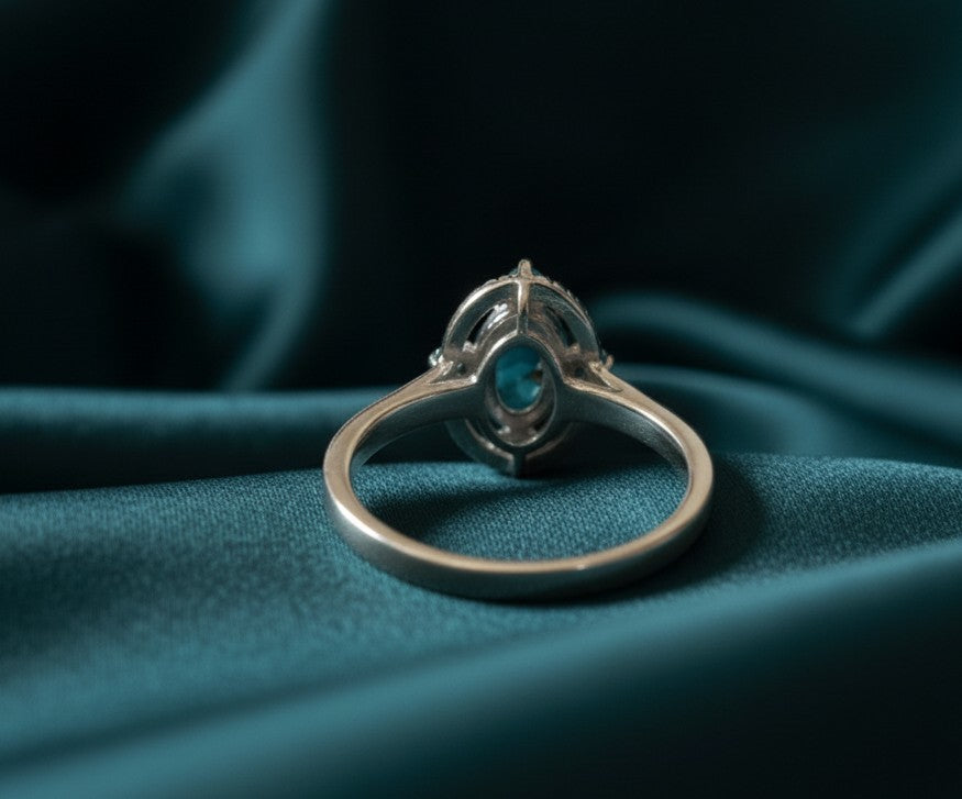 Celestial Bloom Ring: Natural Oval Turquoise & Blue Topaz Cluster in Sterling Silver