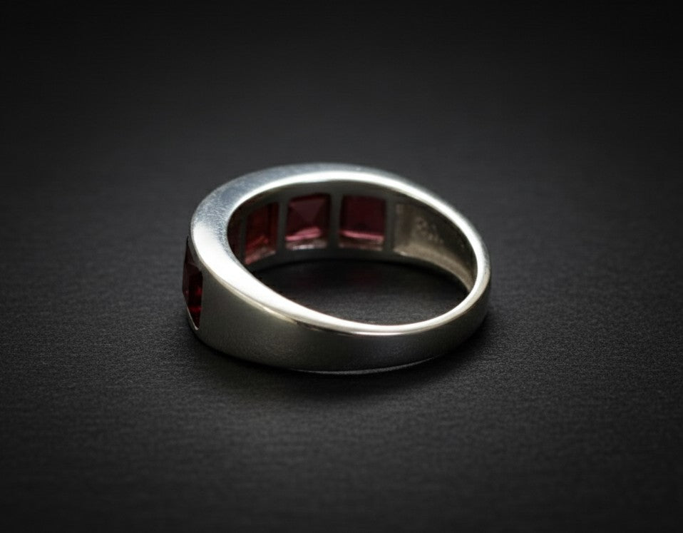 Deep Passion Band: Natural Channel-Set Square Garnet Eternity Ring in Sterling Silver