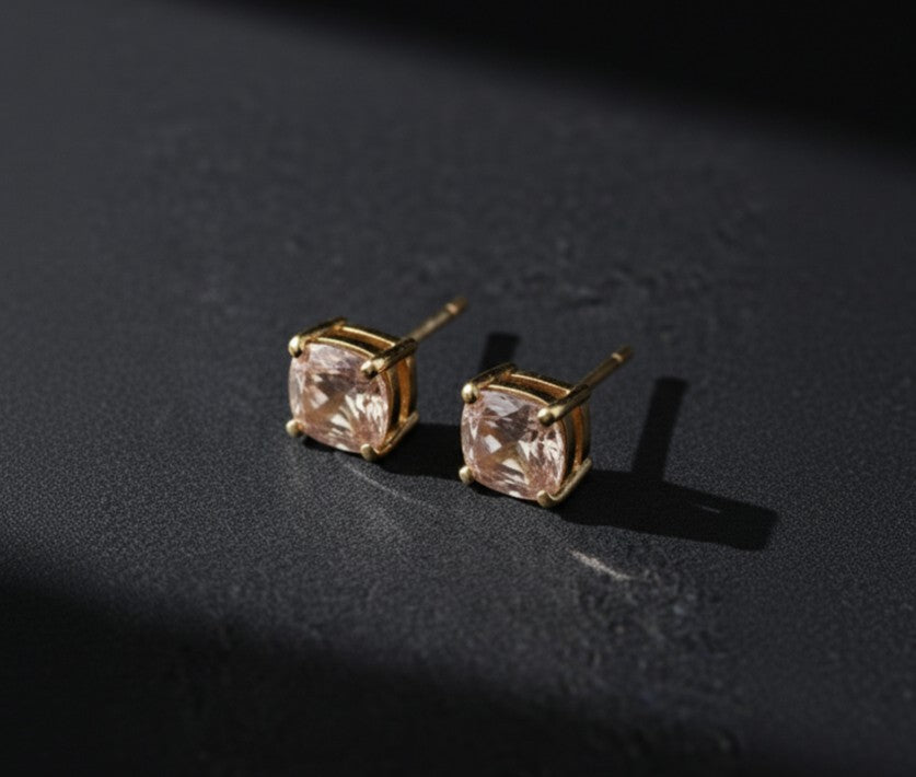 Blush of Romance: Natural Cushion Morganite Stud Earrings in Sterling Silver