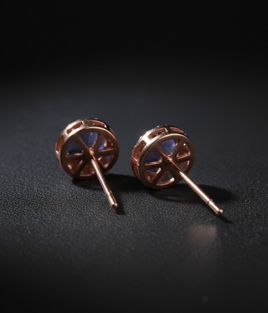 Natural Tanzanite & Moissanite Halo Stud Earrings in 925 Sterling Silver