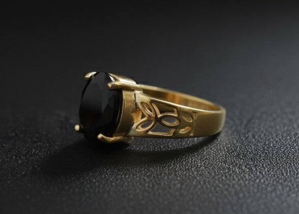Bold Onyx Look: Natural Black Spinel Solitaire with Filigree Detail Ring