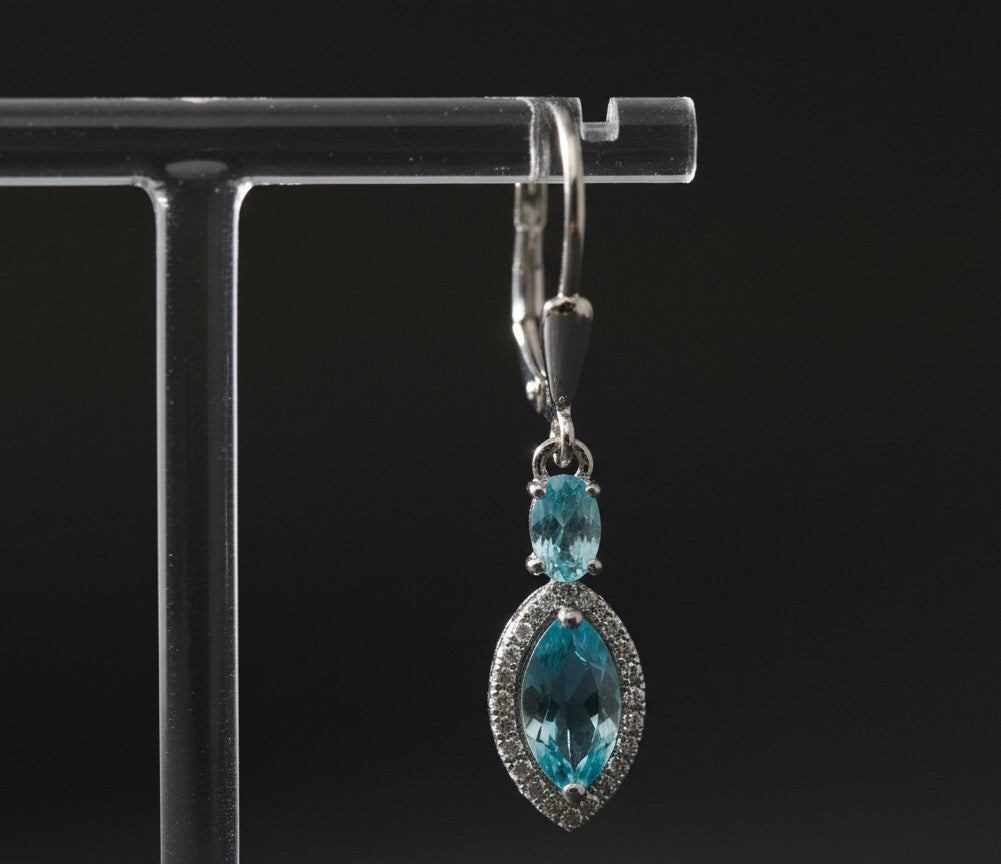 Celestial Halo Drops: Natural Blue Topaz & Brilliant Moissanite Dangle Earrings