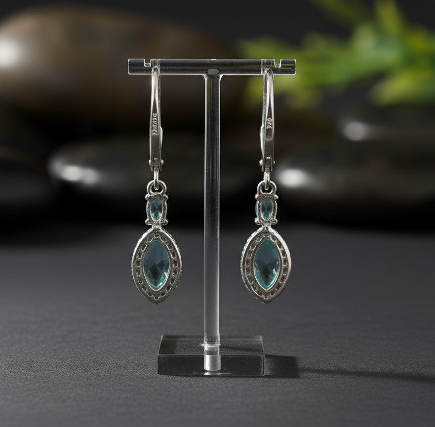 Celestial Halo Drops: Natural Blue Topaz & Brilliant Moissanite Dangle Earrings