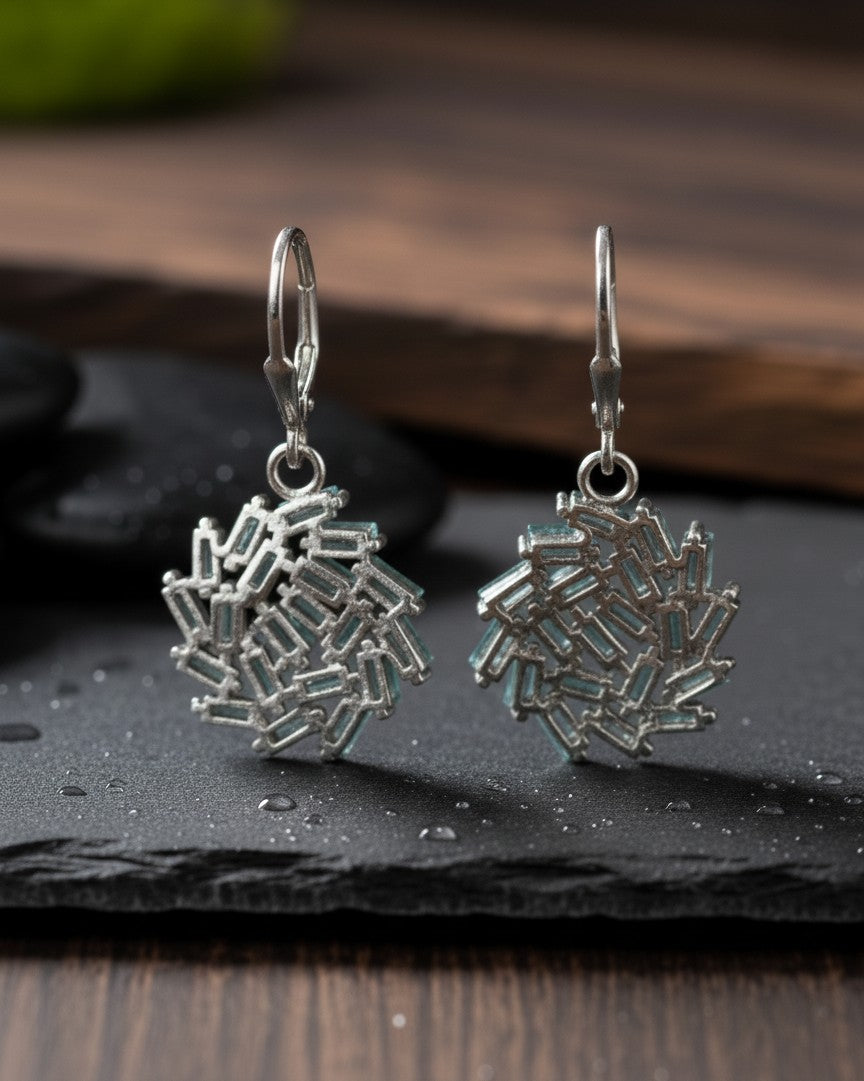 Modern Sparkle Drops: Natural Blue Topaz & Moissanite Cluster Dangle Earrings