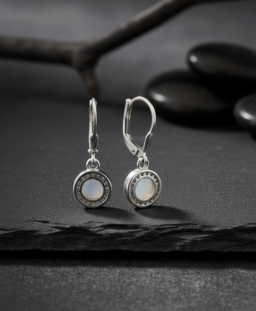 Ethereal Glow Drops: Natural Moonstone & Dazzling Moissanite Halo Dangle Earrings