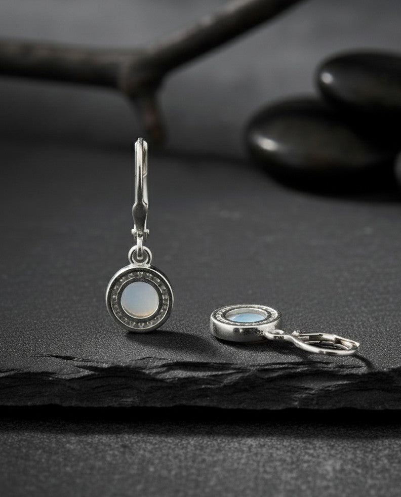 Ethereal Glow Drops: Natural Moonstone & Dazzling Moissanite Halo Dangle Earrings