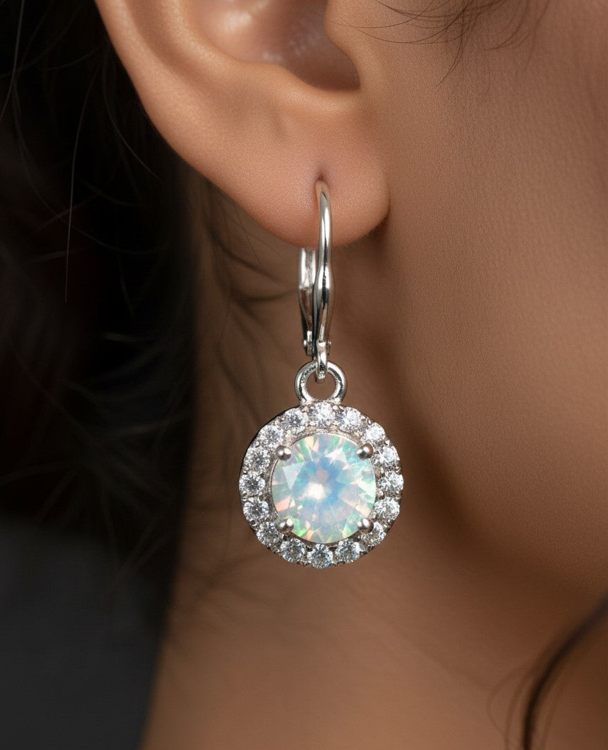 Ethereal Glow Drops: Natural Moonstone & Dazzling Moissanite Halo Dangle Earrings