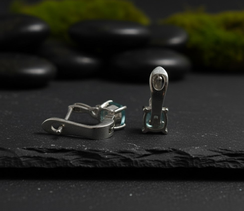 Tranquil Drop Earrings: Natural Cushion Blue Topaz & Moissanite Dangles in Sterling Silver