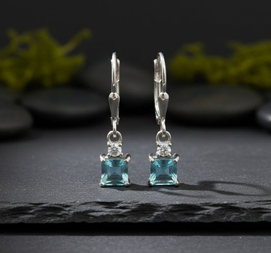 Aqua Sparkle Drops: Natural Princess Blue Topaz & Moissanite Dangle Earrings