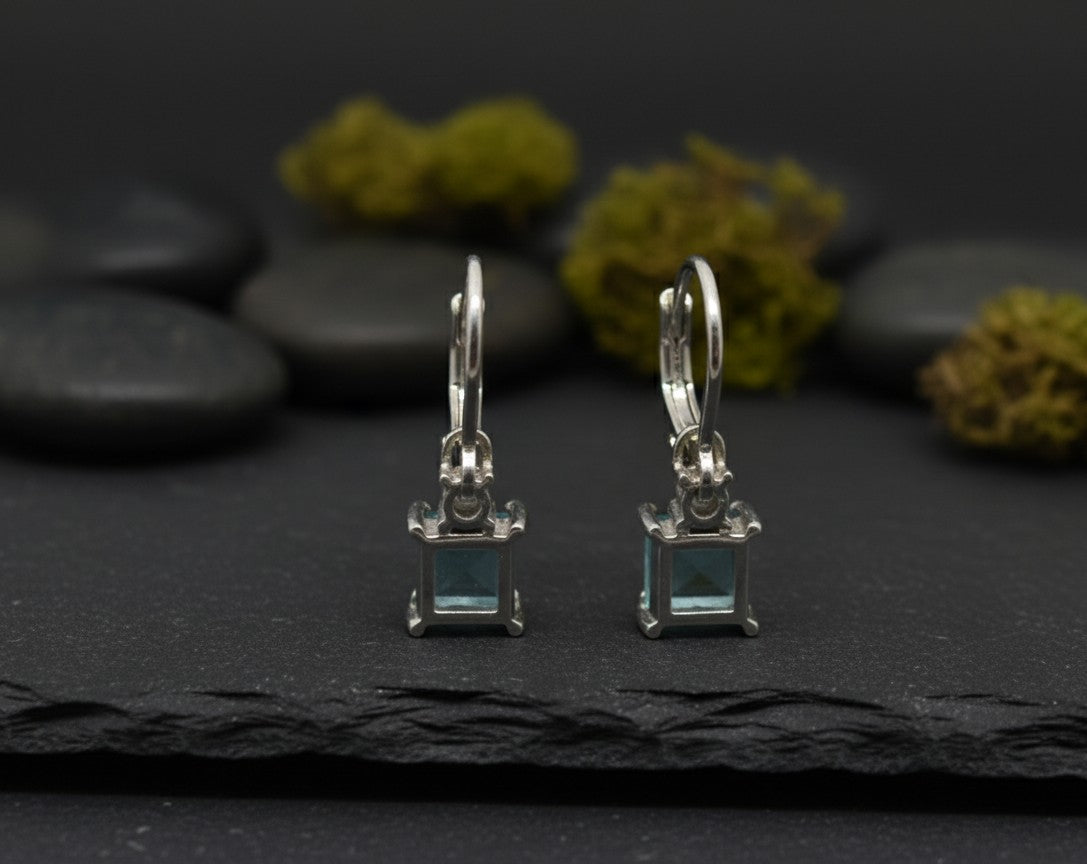 Aqua Sparkle Drops: Natural Princess Blue Topaz & Moissanite Dangle Earrings