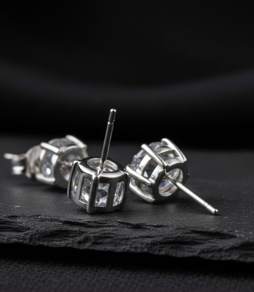 Mystic Glow Studs: Natural Round Moonstone Earrings in Sterling Silver