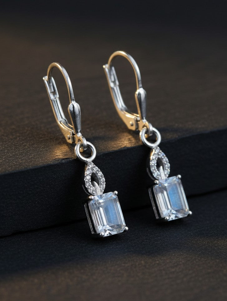 Celestial Drop Earrings: Natural Blue Flash Moonstone & Dazzling Moissanite Accents