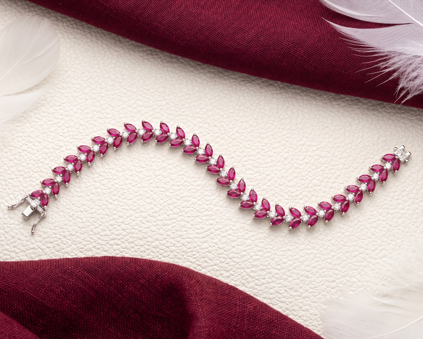 Ruby Marquise Tennis Bracelet – Art Deco Leaf Link Bracelet for Women
