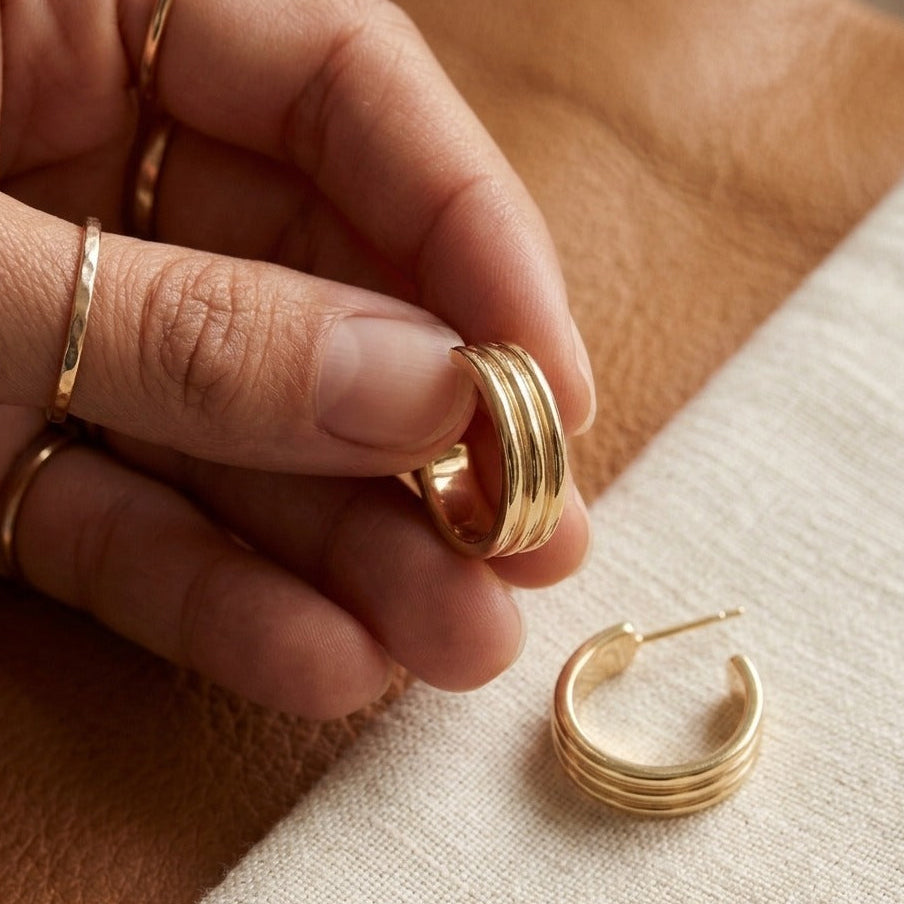 Triple Layer Hoop Earrings – Gold Plated Huggies for Women