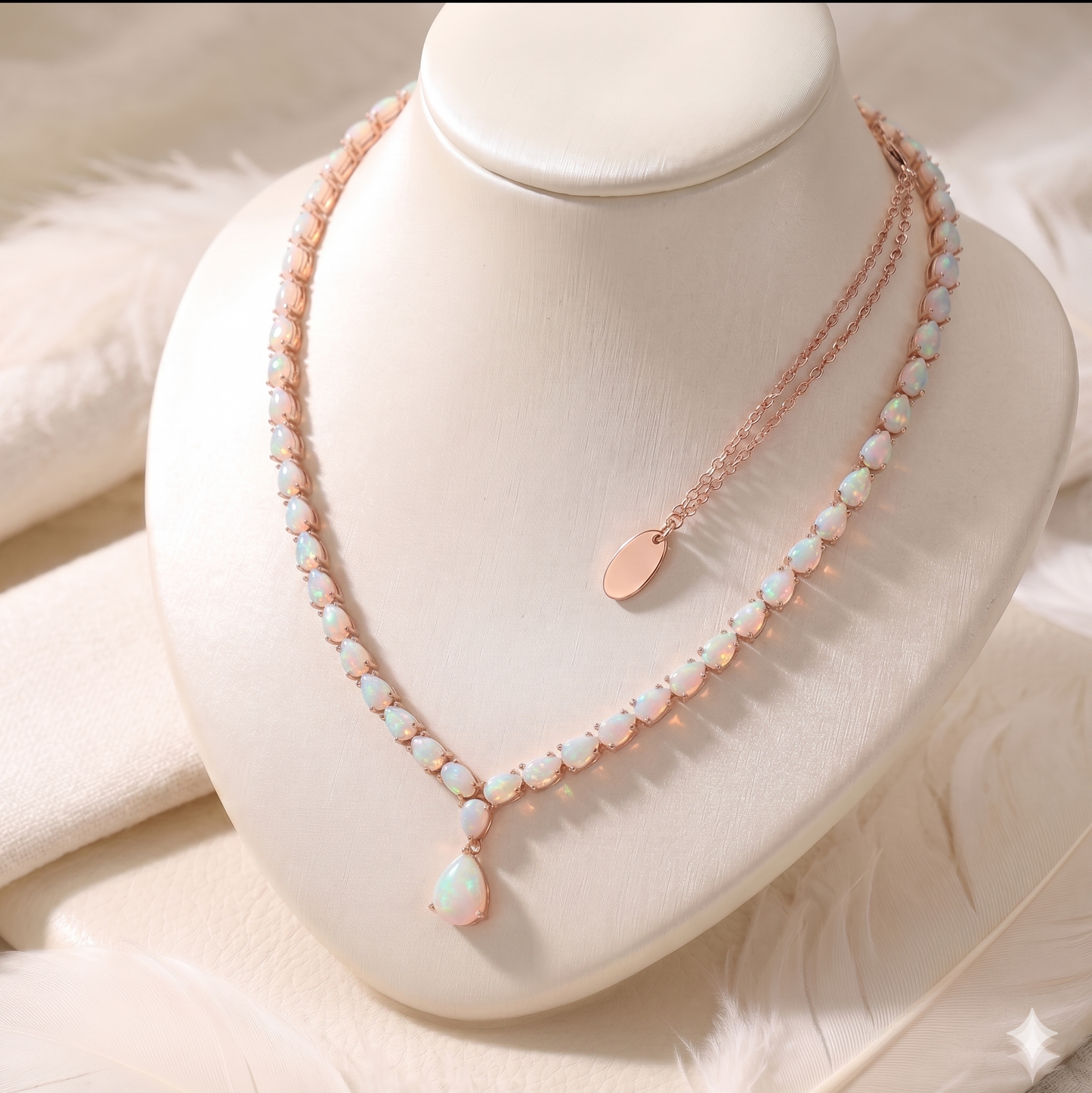 White Opal Pendant Necklace – Pear Cut Opal Drop Necklace for Women