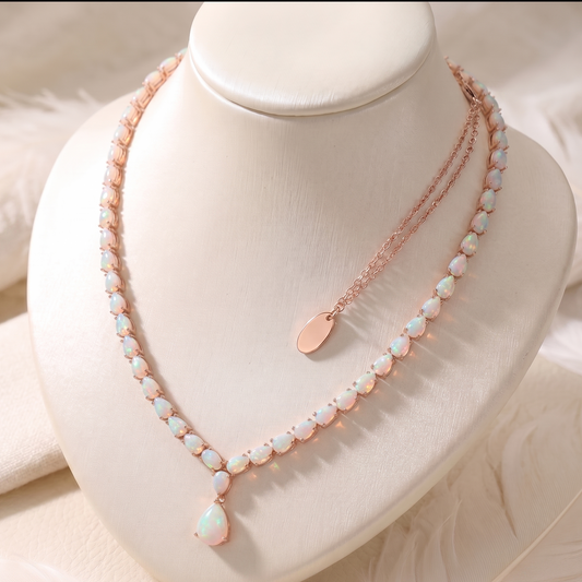 White Opal Pendant Necklace – Pear Cut Opal Drop Necklace for Women