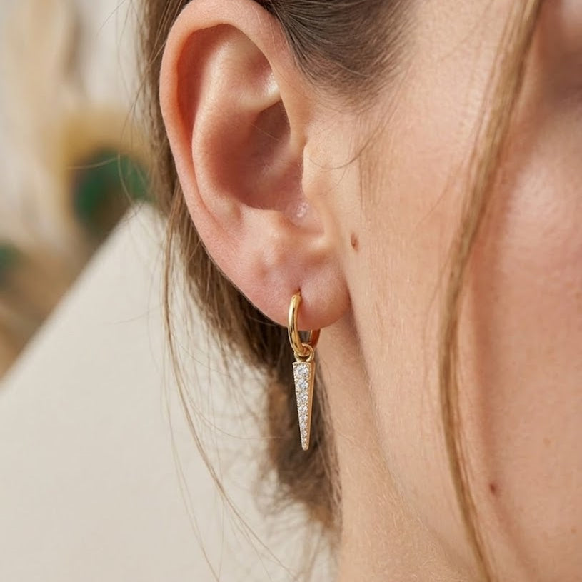 Spike Dangle Huggie Hoop Earrings – Pavé CZ Drop Hoops for Women