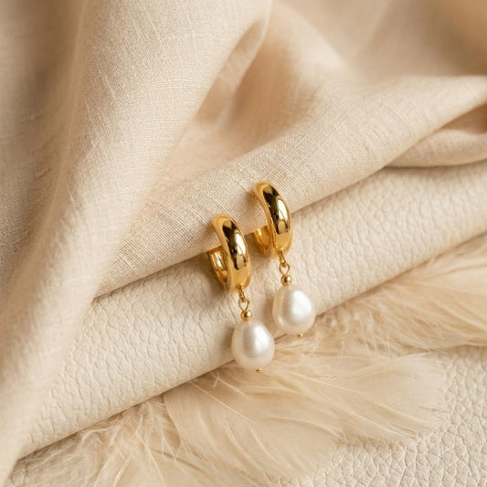 Freshwater Pearl Drop Huggie Earrings – Oval Pearl Dangle Hoops for Women