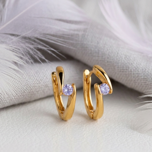 Gold Hinged Huggie Hoop Earrings – Prong Set CZ Open Hoops for Women