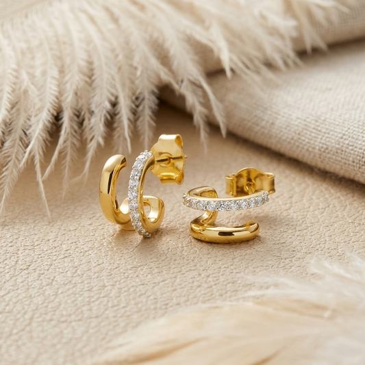 Double Hoop Earrings – Pavé CZ Layered Open Hoops for Women