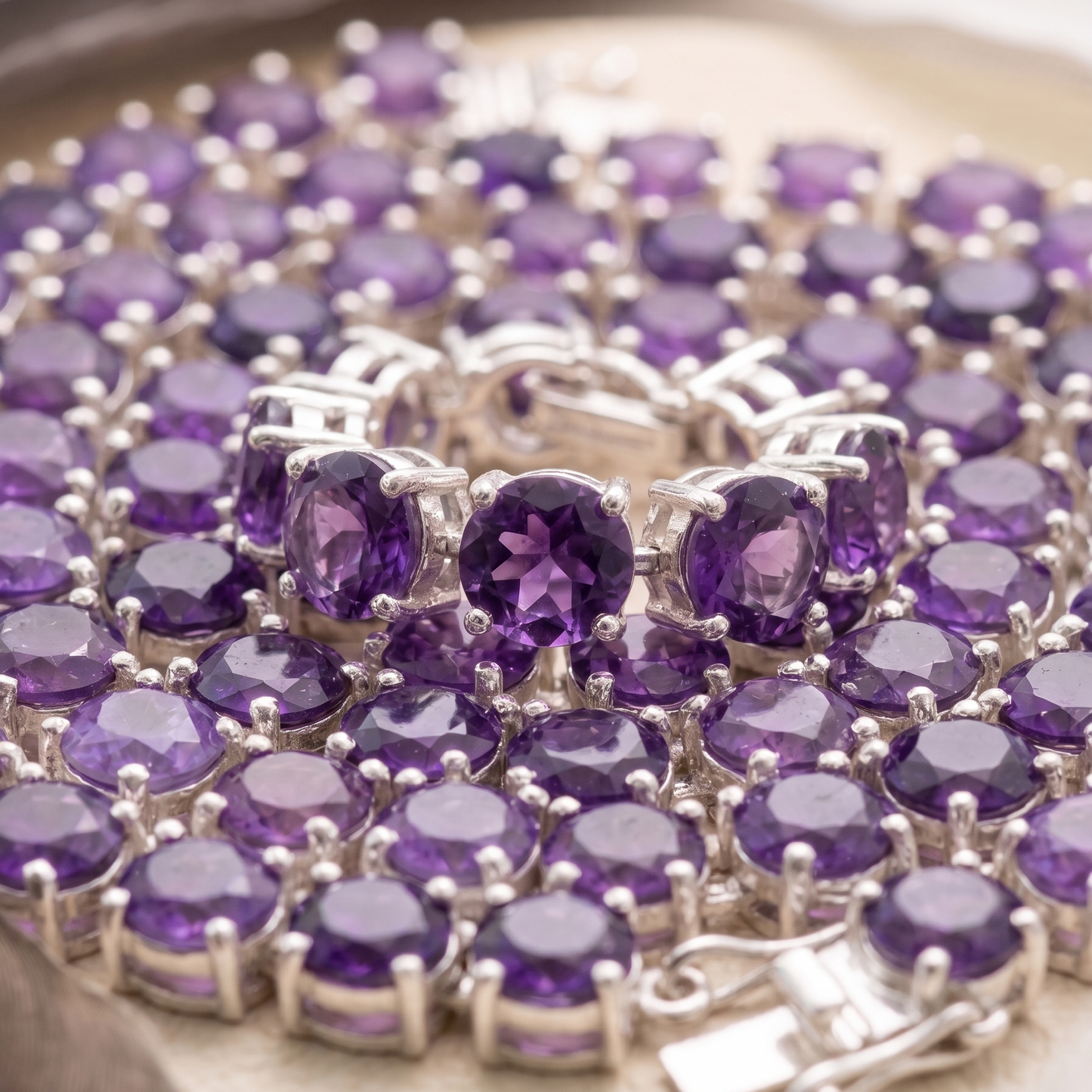 Amethyst Tennis Bracelet – Round Cut Purple Gemstone Bracelet for Women