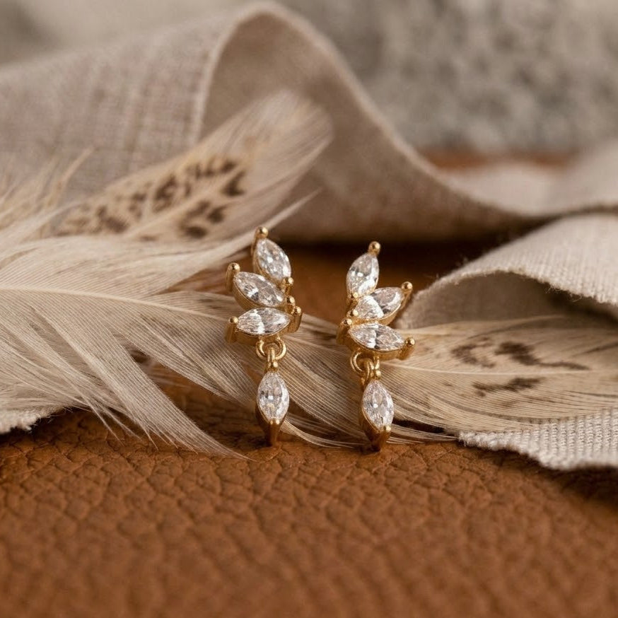 Marquise Leaf Drop Earrings – Gold Plated Cluster Dangle Earrings for Women