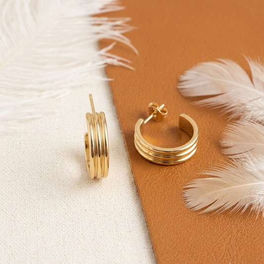 Triple Layer Hoop Earrings – Gold Plated Huggies for Women