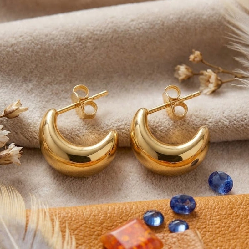 Chunky Oval Huggie Hoop Earrings – Gold Plated Minimalist Hoops for Women