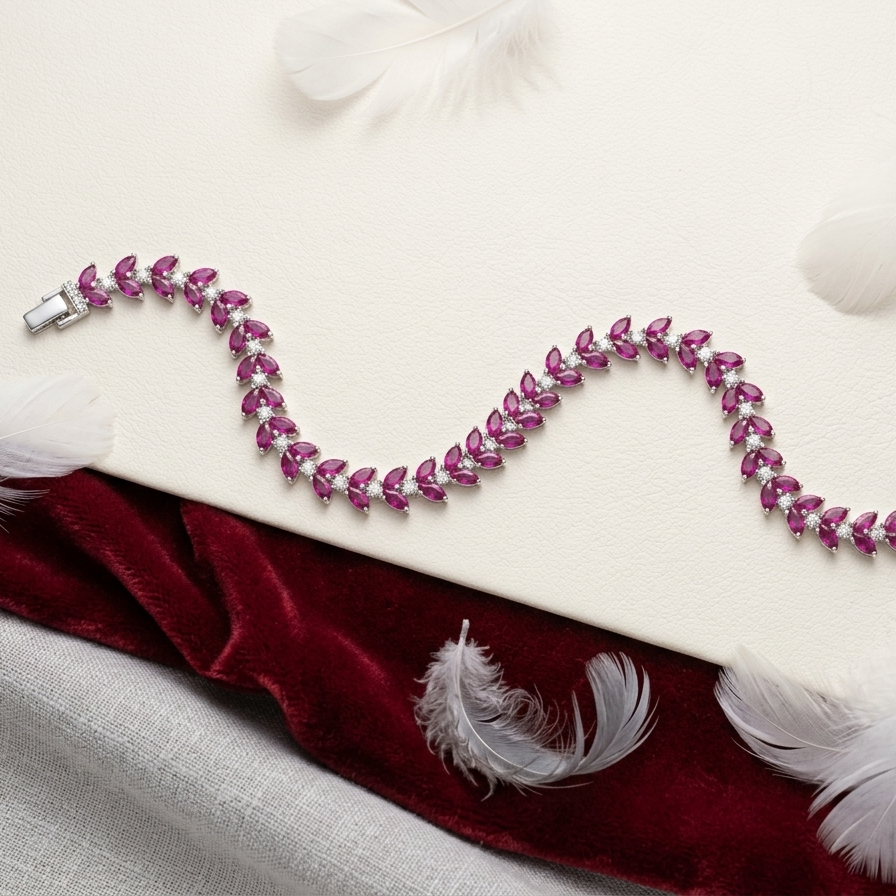 Ruby Marquise Tennis Bracelet – Art Deco Leaf Link Bracelet for Women