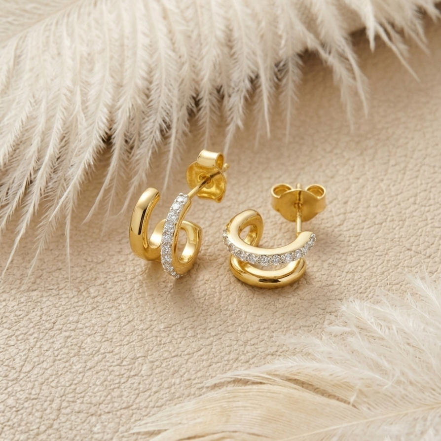 Double Hoop Earrings – Pavé CZ Layered Open Hoops for Women