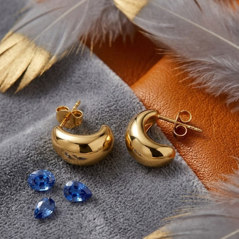 Chunky Oval Huggie Hoop Earrings – Gold Plated Minimalist Hoops for Women